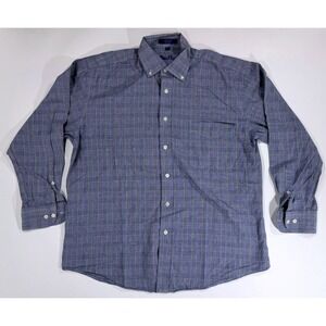 Alan Flusser Mens Medium Blue Green Glen Plaid Button Down Shirt Cotton
